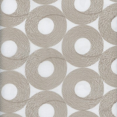 Roth and Tompkins Textiles Spheres Linen Beige Polyester Fire Rated Fabric Circles and SwirlsCrewel and Embroidered NFPA 701 Flame Retardant fabric by the yard.
