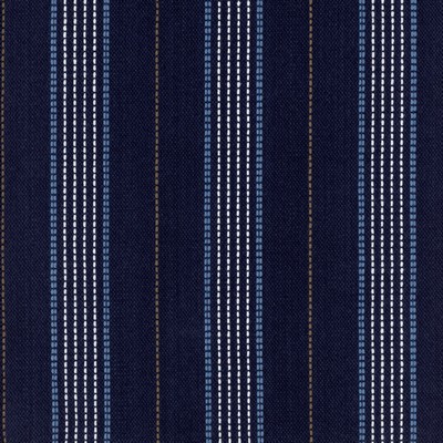 Heritage Fabrics Warren Cobalt Blue Cotton Striped and Polka Dot Striped fabric by the yard.