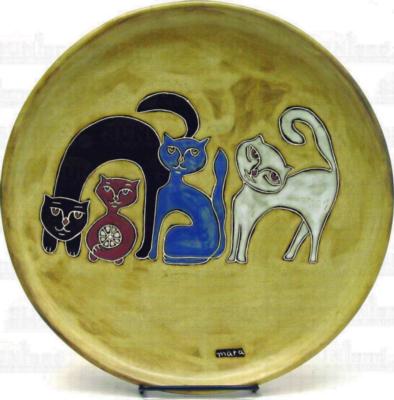 Mara 12in Dinner Plate - Cats/Earthtones 