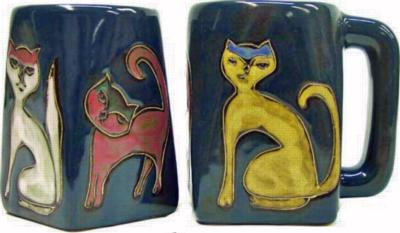 Mara 12 oz. Square Mug - Cats/Blue 