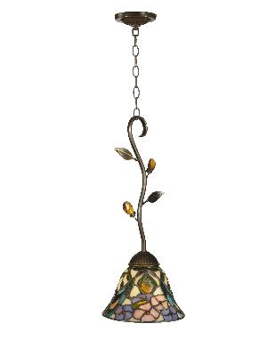 Dale Tiffany Tiffany Art Glass Mini Pendant Light with Crystal Jewels and Amber Crystal Leaves Antique Golden Sand Finish