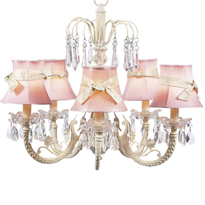 Jubilee Collection Plain Chandelier Shade w/Sash on Water Fall Chandelier Pink, Ivory