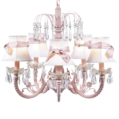 Jubilee Collection Plain Chandelier Shade w/Sash on Water Fall Chandelier White, Pink