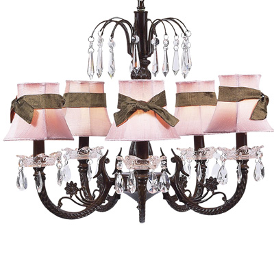 Jubilee Collection Plain Chandelier Shade w/Sash on Water Fall Chandelier Pink, Brown, Mocha