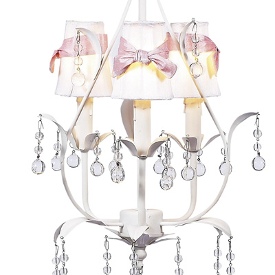 Jubilee Collection Sconce Shades w/Sash on Pear Chandelier White, Pink