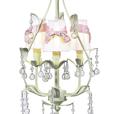 Jubilee Collection Sconce Shades w/Sash on Pear Chandelier White, Pink, Soft Green