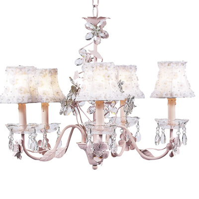 Jubilee Collection Petal Flower Chandelier Shades on Crystal Flower Chandelier White, Pink