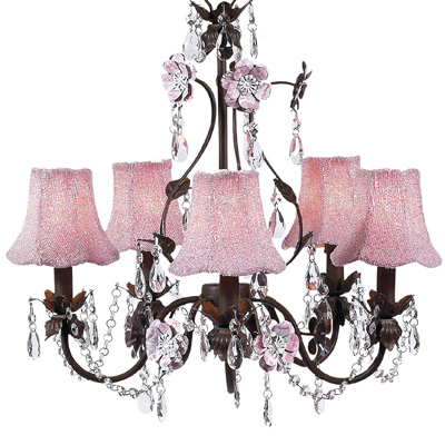 Jubilee Collection Glass Beaded Fabric Shades on Flower Garden Chandelier Pink, Mocha