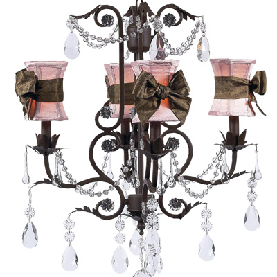 Jubilee Collection Hourglass Chandelier Shades w/Sash on Valentino Chandelier Pink, Brown, Mocha