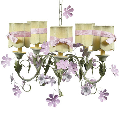 Jubilee Collection Petal Flower Chandelier Shade on 5-arm Chandelier Pink, Green