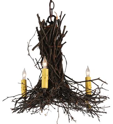 Meyda Tiffany Twigs 3 Light Chandelier Mahogany Bronze/Natural Twigs