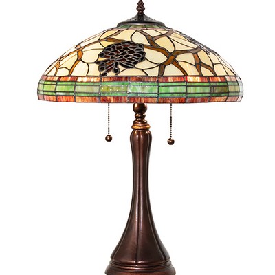 Meyda Tiffany 23in High Pinecone Table Lamp GREEN;CHOCOLATE;BEIGE