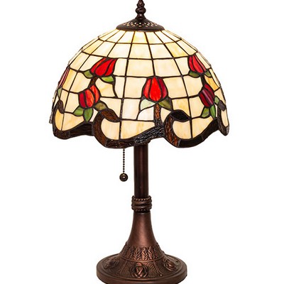 Meyda Tiffany 19in High Roseborder Table Lamp CRANBERRY;GREEN;CHOCOLATE;BEIGE