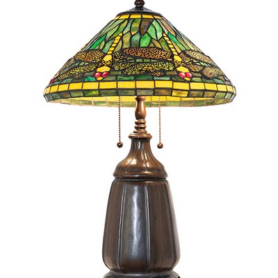 Meyda Tiffany 25in High Tiffany Dragonfly Table Lamp RUBY;CORAL;SUNFLOWER;GREEN