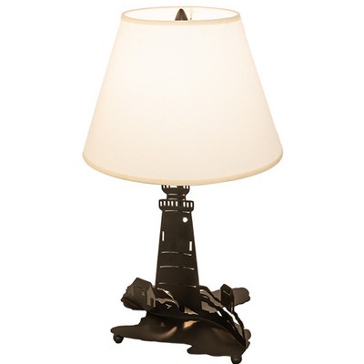 Meyda Tiffany 22in High Lighthouse Double Lit Table Lamp IVORY;WHITE;Black Metal Finish