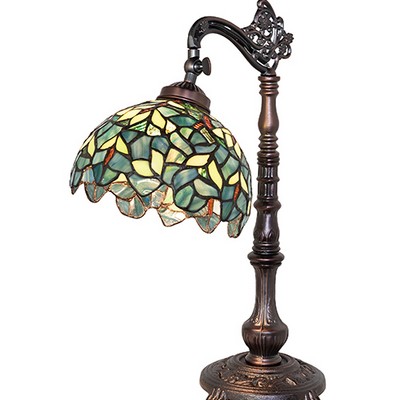 Meyda Tiffany 20in High Nightfall Wisteria Bridge Arm Table Lamp RUBY;GREEN