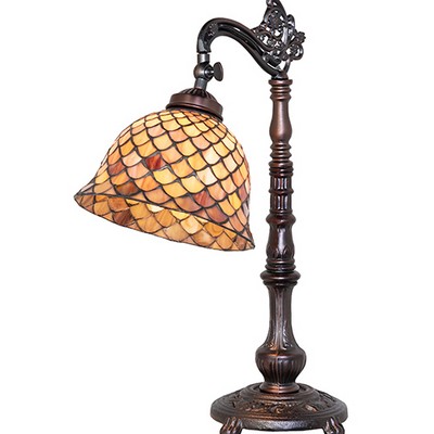 Meyda Tiffany 20in High Tiffany Fishscale Bridge Arm Table Lamp RUBY