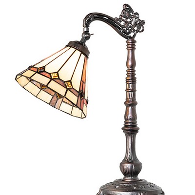 Meyda Tiffany 20in High Belvidere Bridge Arm Table Lamp SUNFLOWER;VIOLET;BEIGE