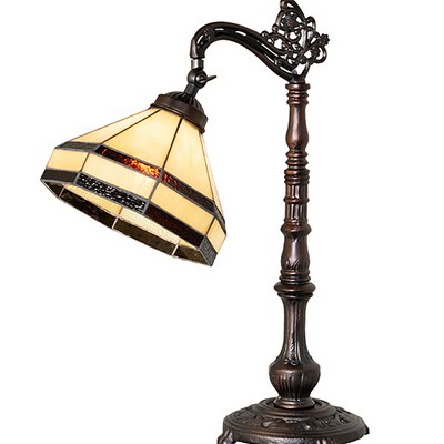 Meyda Tiffany 20in High Topridge Bridge Arm Table Lamp CHOCOLATE;BEIGE