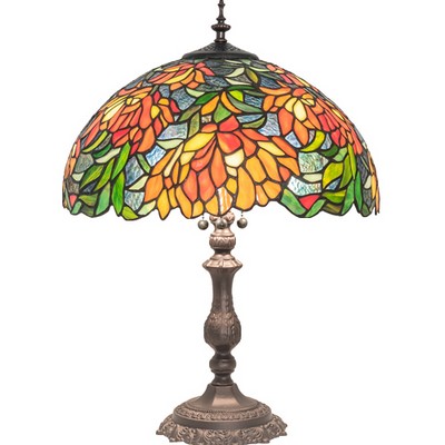 Meyda Tiffany 23in High Lamella Table Lamp RUBY;AMBER GLASS/ACRYLIC;CHOCOLATE;BEIGE