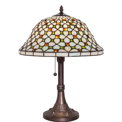 Meyda Tiffany 19in High Diamond & Jewel Table Lamp BEIGE;IRIDESCENT