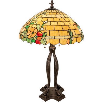 Meyda Tiffany 33in High Duffner & Kimberly Hollyhock Table Lamp CRANBERRY;GREEN;BEIGE