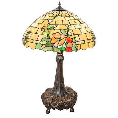 Meyda Tiffany 31in High Duffner & Kimberly Hollyhock Table Lamp PINK;GREEN;BEIGE