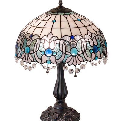 Meyda Tiffany 21in High Angelica Table Lamp BLUE;CLEAR;IRIDESCENT