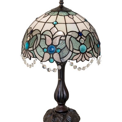 Meyda Tiffany 20in High Angelica Table Lamp BLUE;CLEAR;IRIDESCENT