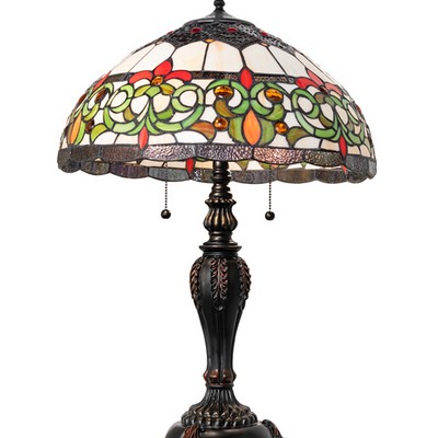 Meyda Tiffany 26in High Creole Table Lamp RUBY;CORAL;AMBER GLASS/ACRYLIC;GREEN;BEIGE;WHITE