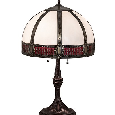 Meyda Tiffany 26in High Gothic Table Lamp RUBY;WHITE;IRIDESCENT