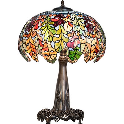 Meyda Tiffany 31in High Leaf Table Lamp RUBY;CORAL;GREEN