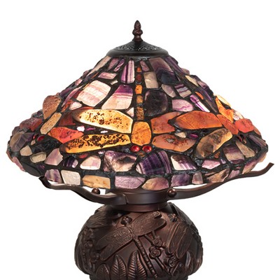 Meyda Tiffany 17in High Dragonfly Agata Table Lamp RUBY;AMBER GLASS/ACRYLIC;VIOLET;WHITE