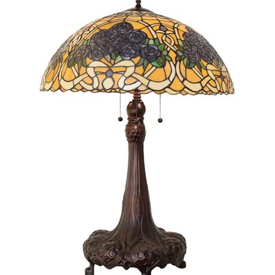 Meyda Tiffany 31in High Rose Bouquet Table Lamp AMBER GLASS/ACRYLIC;VIOLET;BEIGE