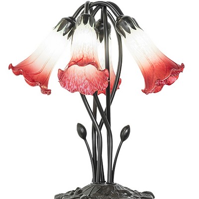 Meyda Tiffany 16in High Red/Seafoam Tiffany Pond Lily 5 Light Table Lamp RUBY;GREEN