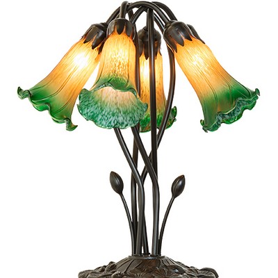 Meyda Tiffany 16in High Amber/Green Tiffany Pond Lily 5 Light Table Lamp AMBER GLASS/ACRYLIC;GREEN