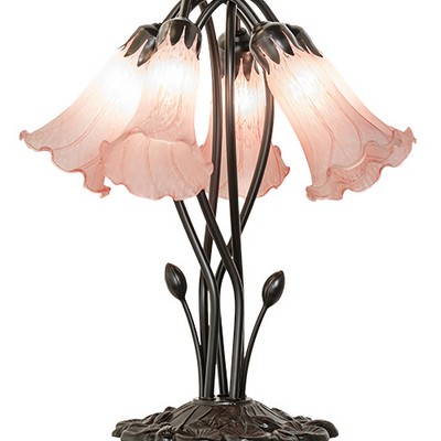 Meyda Tiffany 16in High Pink Tiffany Pond Lily 5 Light Table Lamp PINK