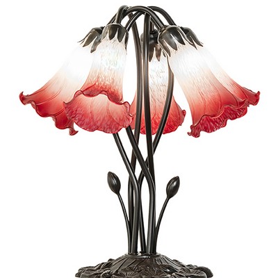 Meyda Tiffany 16in High Pink/White Tiffany Pond Lily 5 Light Table Lamp PINK;WHITE