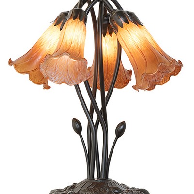 Meyda Tiffany 16in High Amber Tiffany Pond Lily 5 Light Table Lamp AMBER GLASS/ACRYLIC
