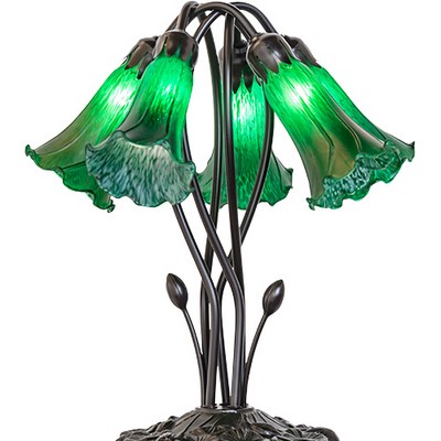 Meyda Tiffany 16in High Green Tiffany Pond Lily 5 Light Table Lamp GREEN