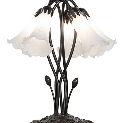 Meyda Tiffany 16in High White Tiffany Pond Lily 5 Light Table Lamp WHITE