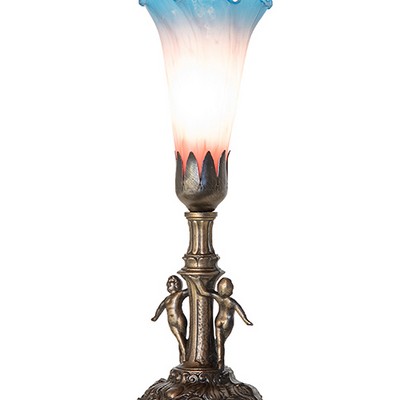 Meyda Tiffany 11in High Pink/Blue Tiffany Pond Lily Maidens Mini Lamp PINK;BLUE