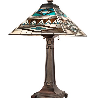 Meyda Tiffany 24in High Valencia Mission Table Lamp GREEN;BLUE;BEIGE