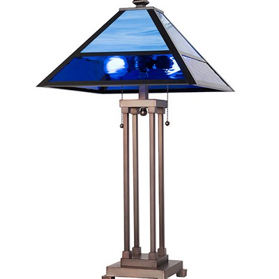 Meyda Tiffany 28in High Split Mission Table Lamp BLUE