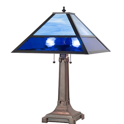 Meyda Tiffany 24in High Split Mission Table Lamp BLUE
