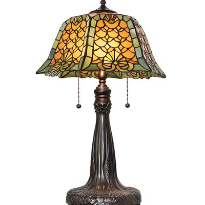 Meyda Tiffany 26in High Duffner & Kimberly Shell & Diamond Table Lamp AMBER GLASS/ACRYLIC;GREEN;CHOCOLATE;BEIGE