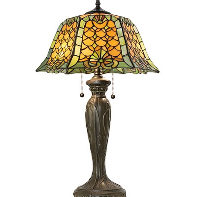 Meyda Tiffany 26in High Duffner & Kimberly Shell & Diamond Table Lamp AMBER GLASS/ACRYLIC;GREEN;CHOCOLATE