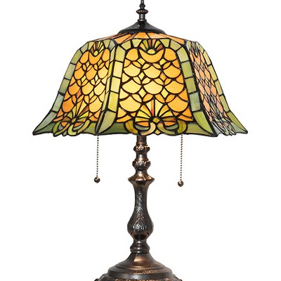 Meyda Tiffany 21in High Duffner & Kimberly Shell & Diamond Table Lamp AMBER GLASS/ACRYLIC;GREEN;CHOCOLATE