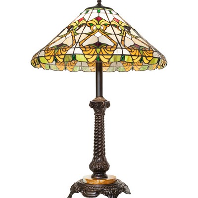 Meyda Tiffany 30in High Middleton Table Lamp RUBY;AMBER GLASS/ACRYLIC;GREEN;BEIGE;GOLD