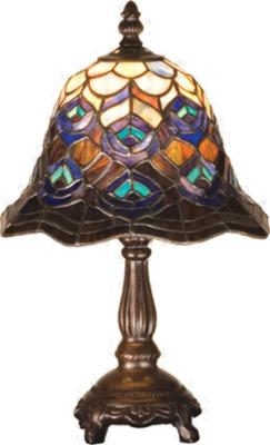 Meyda Tiffany 13.5 Inch High Tiffany Peacock Feather Mini Lamp 